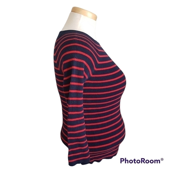 Lauren Ralph Lauren Striped Ribbed Knit Pullover Boat Neck Sweater - Picture 3 of 9